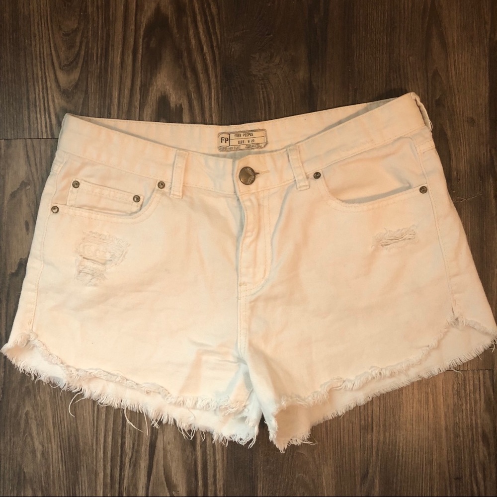 Free People Distressed White Denim Cut Off Shorts